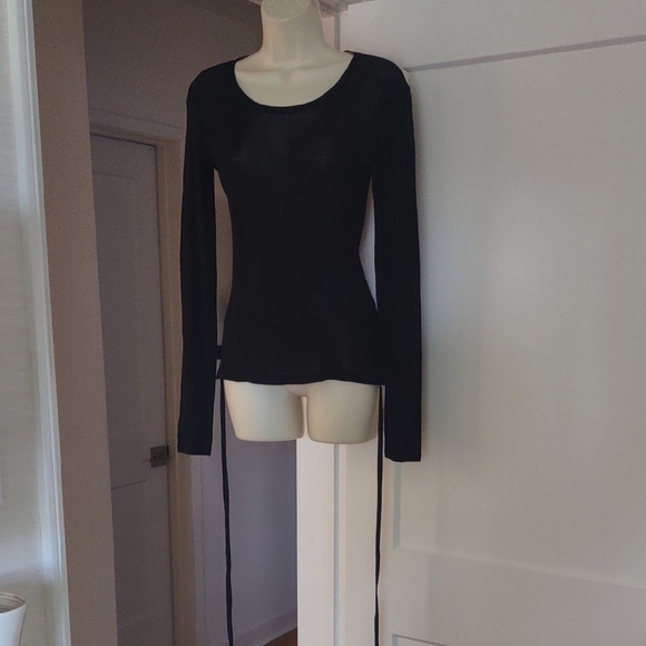 Zara Tops - Zara Black Long-Sleeve Scoop Neck Top with Side Ties - Size SMALL